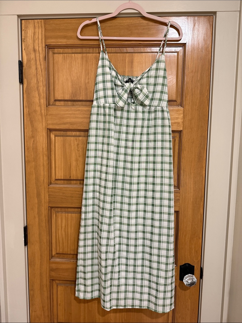 Final touch Green and White Gingham Tie-Front Midi Dress stretch back